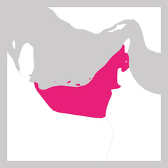 Map of United Arab Emirates pink highlighted with neighbor countries