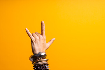 Hand gestures. Thumbs up, that's a cool gesture of the rocker.