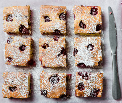 freshly baked sponge cake with fruits 