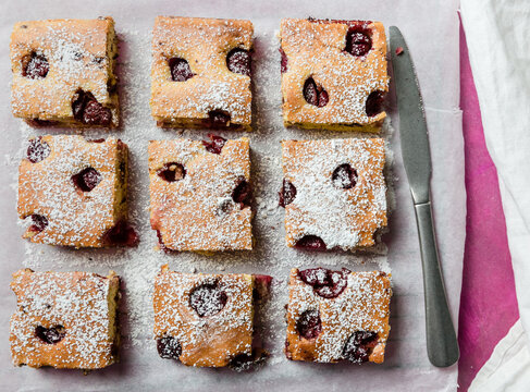 freshly baked sponge cake with fruits 