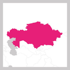 Map of Kazakhstan pink highlighted with neighbor countries