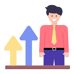
Man with upward arrow depicting employee growth icon

