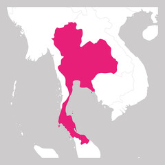 Map of Thailand pink highlighted with neighbor countries