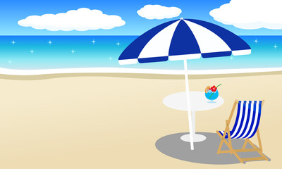 夏の海の風景　ビーチ　リゾート　バカンス　ベクターイラスト