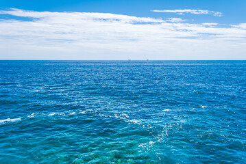 The water and sky in the mediterranean ocean