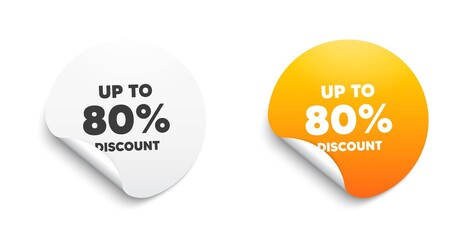 Up to 80 percent Discount. Round sticker with offer message. Sale offer price sign. Special offer symbol. Save 80 percentages. Circle sticker mockup banner. Discount tag badge shape. Vector