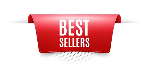 Best sellers. Red ribbon label tag. Special offer price sign. Advertising discounts symbol. Infographics price tag banner. Best sellers badge shape. Website ribbon label banner. Vector