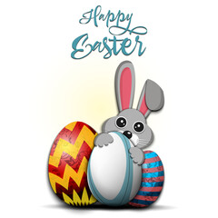 Happy Easter. Rabbit with egg shaped rugby ball