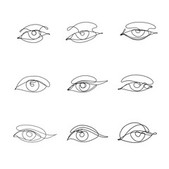 Simple One Line Eye Icon Isolated on White Background. Continuous Drawing Ophthalmologist Logo. Human Eyes Made with Single Lines. Eyeball Creativity Drawing Vector Illustration Collection