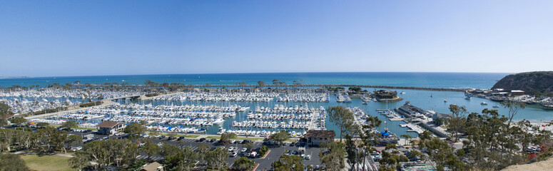 Panoramic view over yacht harbor of Dana Point, California - obrazy, fototapety, plakaty