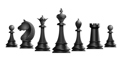 Set of black chess pieces. Chess piece icons. Board game. Vector illustration isolated on white background