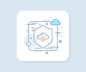 Cloud computing line icon. Abstract vector button. Internet data storage sign. Add file symbol. Cloud computing line icon. Protect shield concept. Vector