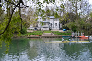 The scenic Marne river in the Parisian suburbs. Le Perreux sur Marne, France.