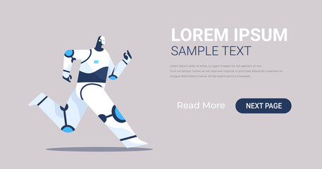 cute robot running artificial intelligence technology concept full length horizontal