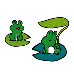 蓮の葉に乗る蛙たち