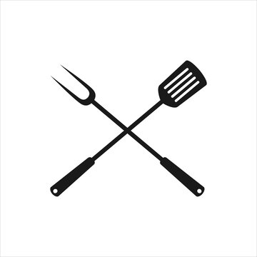 Fork And Spatula BBQ And Grill Tools Icon Design Isolated On White Background