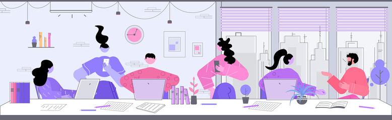 businesspeople discussing during meeting at round table in office brainstorming teamwork concept