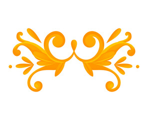 Golden stylish curl, colorful decor for decorating walls, buildings, design cartoon style vector illustration, isolated on white.