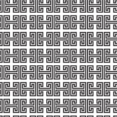 Greek key vector seamless pattern, geometric background, meander ornament, roman black and white line print. Ethnic repeat illustration