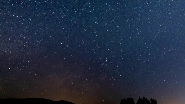 山から昇る天の川　星空の動き　タイムラプス
