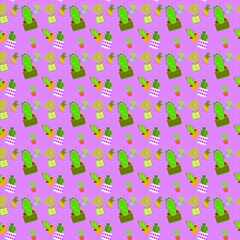 Seamless Cactus Pattern Design with more than 4 objects with Light Background