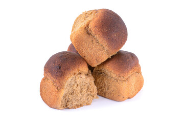 rye bread with garlic is isolated on a white background, selective focus.