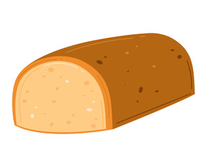 Loaf white bread, fresh baked goods, fried crispy crust, good bakery design cartoon style vector illustration, isolated on white.