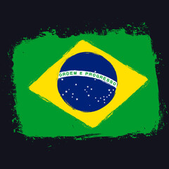 Flag of Brazil, banner with grunge brush