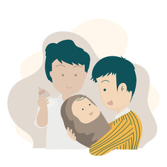 LGBT couple, family, a man holding baby in his arm, LGBT dads, cute flat design characters