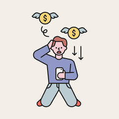 A man frustrated after losing money in stock. flat design style minimal vector illustration.