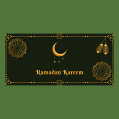 Ornate horizontal vector banner, vintage lanterns for Ramadan wishing