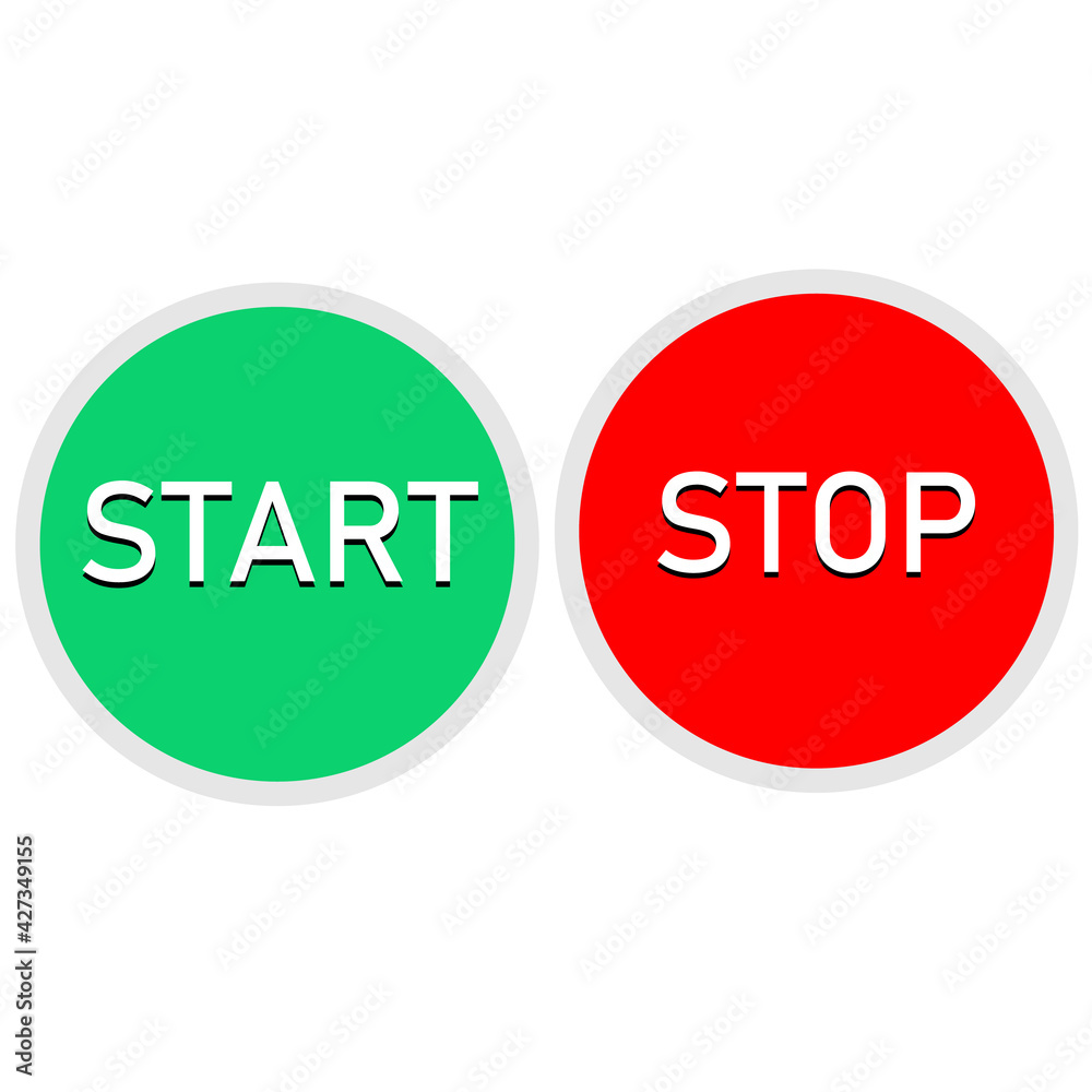 Poster red and green button on white background. start and stop button set. round web buttons.