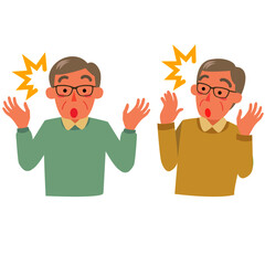 驚いた表情のシニア男性の上半身
