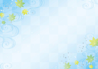 Fototapeta na wymiar 流水紋と青紅葉と銀箔の夏の水色和柄背景