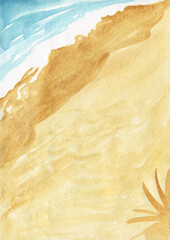 watercolor beach background illustration, shadow in the sand
