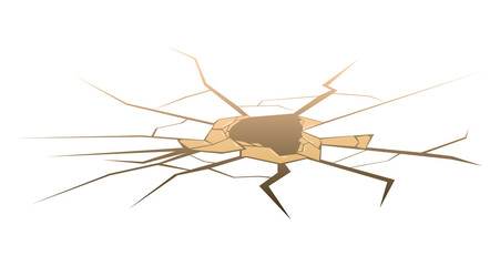Crack extreme defect, surface damage effect, isolated on white, concrete collapse, design, flat style vector illustration.
