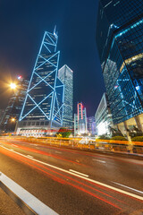 Fototapeta na wymiar Traffic and skyscraper in Hong Kong city at night