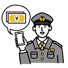 男性　若い　警察官　ベクター　ポップ　現金　キャッシュ　スマホ　スマートフォン
