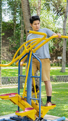 Young Asian men exercising in the park