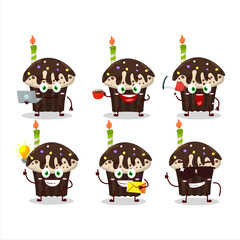 Birthday muffin cartoon character with various types of business emoticons