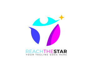 colorful human figure silhouette in reach a star pose