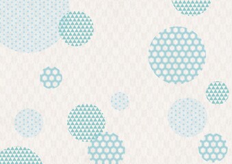 和柄の水色の円と矢絣模様の背景イラスト