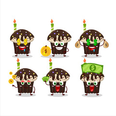 Birthday muffin cartoon character with cute emoticon bring money