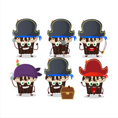 Cartoon character of birthday muffin with various pirates emoticons