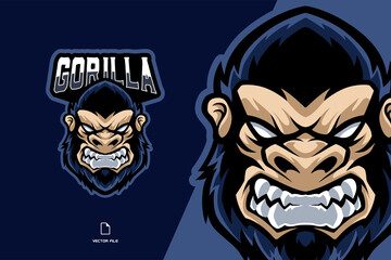 angry gorilla head mascot esport game logo illustration