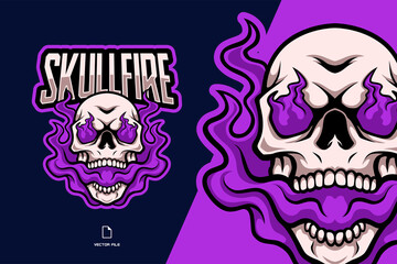 skull with purple flames mascot logo illustration