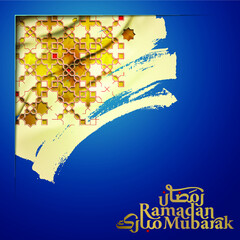 Obraz premium Ramadan Mubarak banner background with geometric pattern islamic illustration