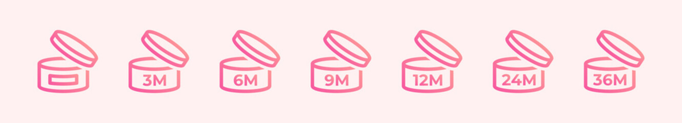 Obraz premium PAO icons. Cosmetic open month life shelf. Period after opening. Expiration period months. Symbols set. Vector illustration