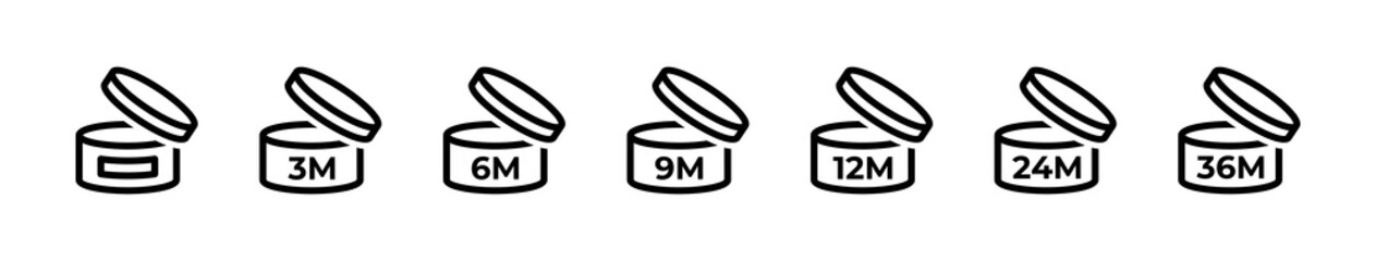 PAO vector icons set. The period after opening the package.