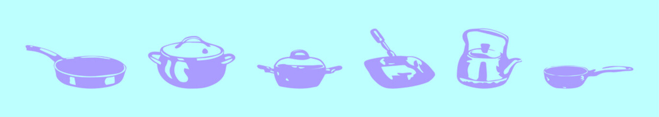 set of pan cartoon design template with various models. vector illustration isolated on blue background